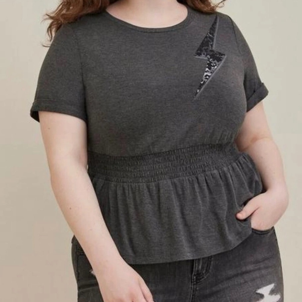 Lovesick Smocked Crew Tee with Lightning Bolt